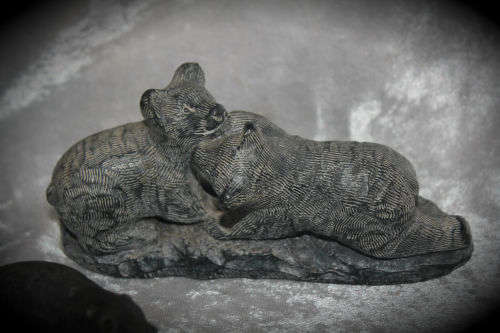 4 Hand Carved Soapstone Origanal THE WOLF SCULPTURES made Canada