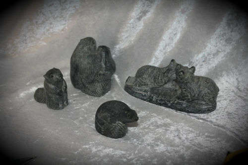 4 Hand Carved Soapstone Origanal THE WOLF SCULPTURES made Canada