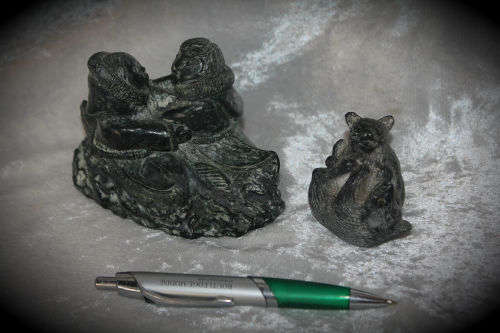 2 Hand Carved Soapstone Origanal THE WOLF SCULPTURES made Canada