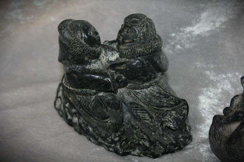 2 Hand Carved Soapstone Origanal THE WOLF SCULPTURES made Canada