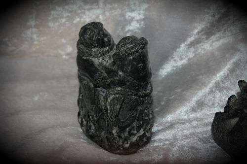 2 Hand Carved Soapstone Origanal THE WOLF SCULPTURES made Canada