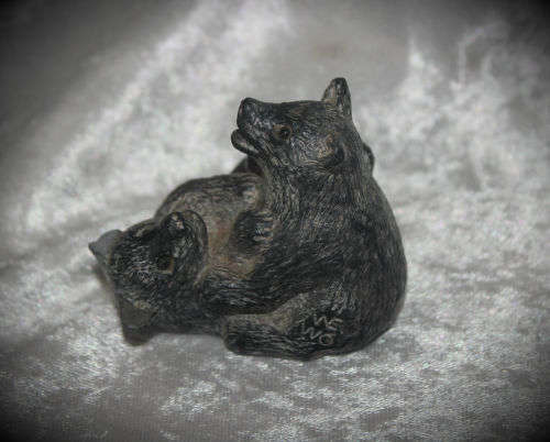 2 Hand Carved Soapstone Origanal THE WOLF SCULPTURES made Canada