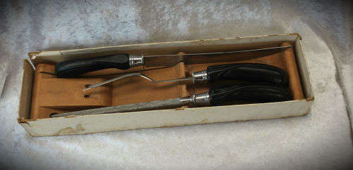 Prestige Stainless Steel carving set on wood stand - in Made in England box without lid. as new
