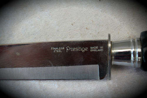 Prestige Stainless Steel carving set on wood stand - in Made in England box without lid. as new