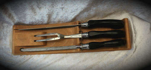 Prestige Stainless Steel carving set on wood stand - in Made in England box without lid. as new