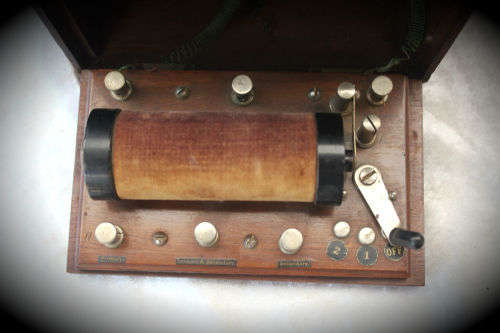 Portable induction apparatus The EROS Portable Medical Coil in wood box ..sold as found