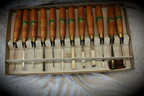 Vintage Henry Taylor Tools-12 Piece WoodCarving Craftsman set -Sheffield England still in box