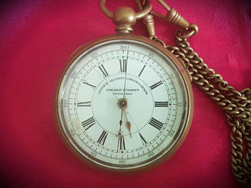 Victorian SPECIALLY EXAMINED SWISS MADE CENTRE SECONDS CHRONOGRAPH  POCKET WATCH with Key Not workin