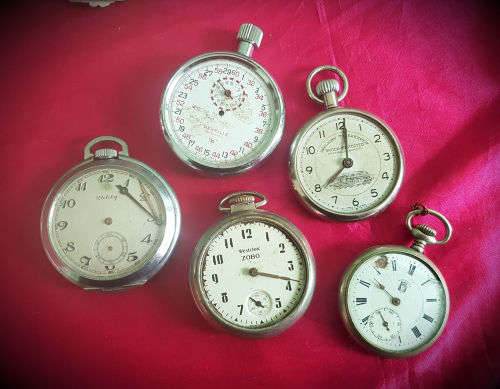 5 antique/Vintage Mechanical Pocket watches x 4 and 1 Stop watch -all need repairs