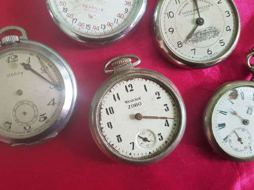 5 antique/Vintage Mechanical Pocket watches x 4 and 1 Stop watch -all need repairs