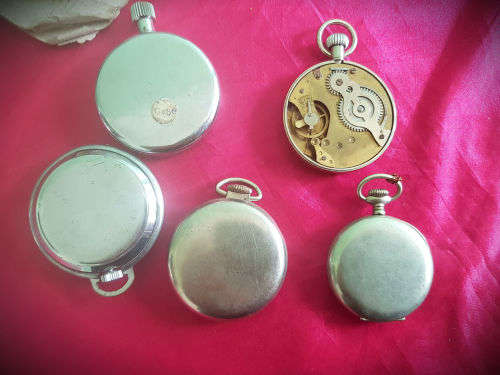 5 antique/Vintage Mechanical Pocket watches x 4 and 1 Stop watch -all need repairs