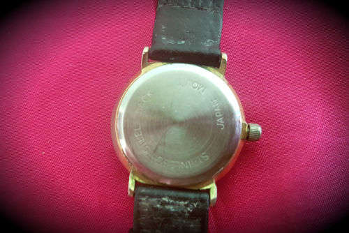 Vintage JETIME watch JAPAN Movement - Glass Cracked -working -new Battery-Leather strap 32mm