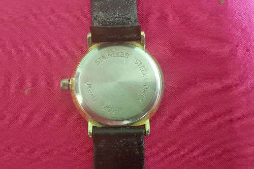 Vintage JETIME watch JAPAN Movement - Glass Cracked -working -new Battery-Leather strap 32mm
