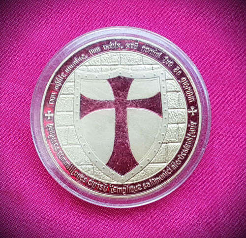 Masonic UK Art challenge Coin 24k Gold Plated red enamel cross Knights Templar Coin