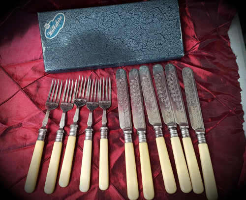 Vintage Wiltshire Bone Handel Knifes x 6 and Forks x 5 in origanal box