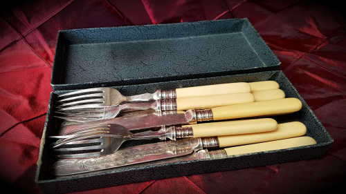 Vintage Wiltshire Bone Handel Knifes x 6 and Forks x 5 in origanal box