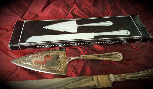 Beaded Design Cake Knife and Pastry Server - Unused still in box