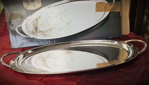 Elweco Oval Silver Plated tray 585x301mm-un-used still in packaging Housebrand-5 available