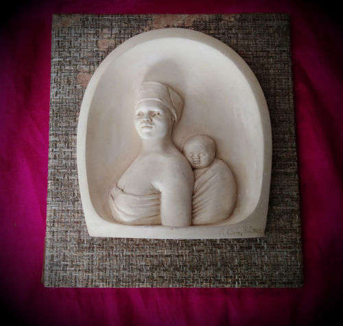 1968 Gesso Sculpture of Xhosa  mother and child  by Robert Bain well known SA artist. 1.85kg