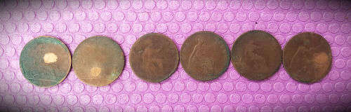6 Circulated one pennys 1890's