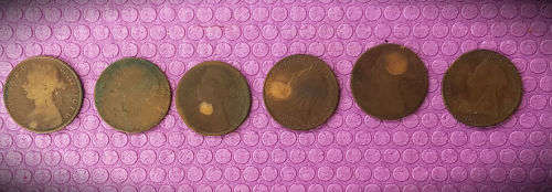 6 Circulated one pennys 1890's