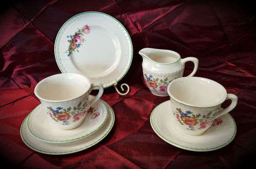 2 small Vintage Porcelain duo's and a Creamer-both Side plates with hairline Cracks