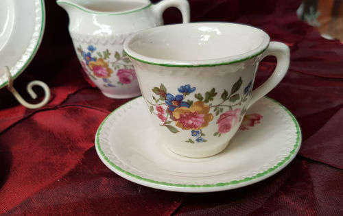 2 small Vintage Porcelain duo's and a Creamer-both Side plates with hairline Cracks