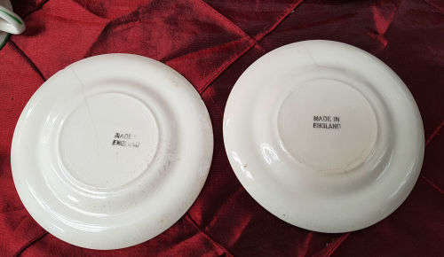 2 small Vintage Porcelain duo's and a Creamer-both Side plates with hairline Cracks