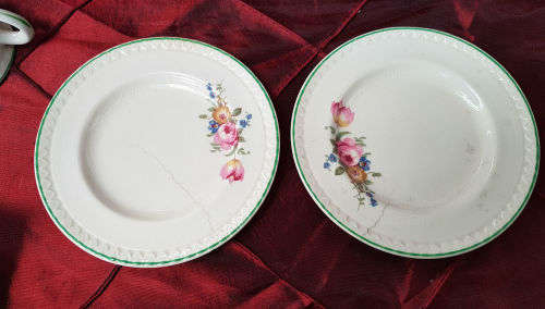 2 small Vintage Porcelain duo's and a Creamer-both Side plates with hairline Cracks