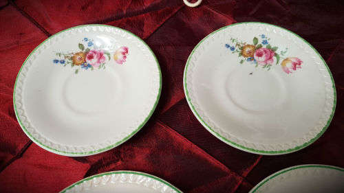 2 small Vintage Porcelain duo's and a Creamer-both Side plates with hairline Cracks