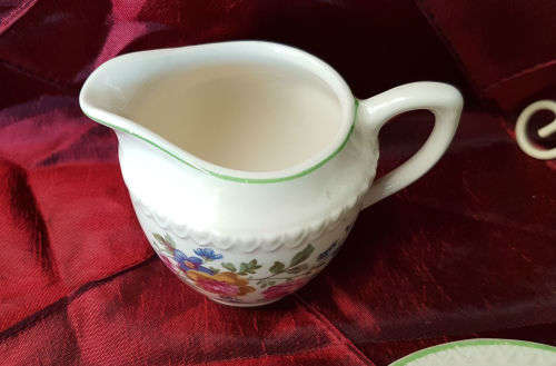 2 small Vintage Porcelain duo's and a Creamer-both Side plates with hairline Cracks