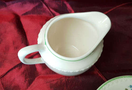 2 small Vintage Porcelain duo's and a Creamer-both Side plates with hairline Cracks