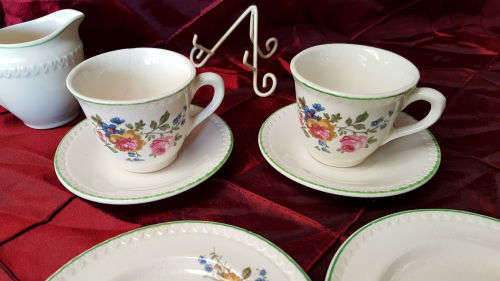 2 small Vintage Porcelain duo's and a Creamer-both Side plates with hairline Cracks
