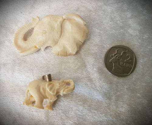 2 Ivory Elephants Brooch and Pendant- compare size with R2 in the photos