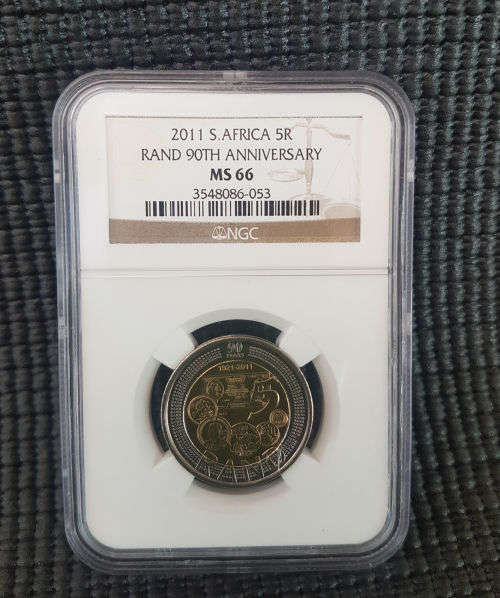 2011 South Africa 5 Rand Mandela 90th anniversary NGC MS66 graded Coin