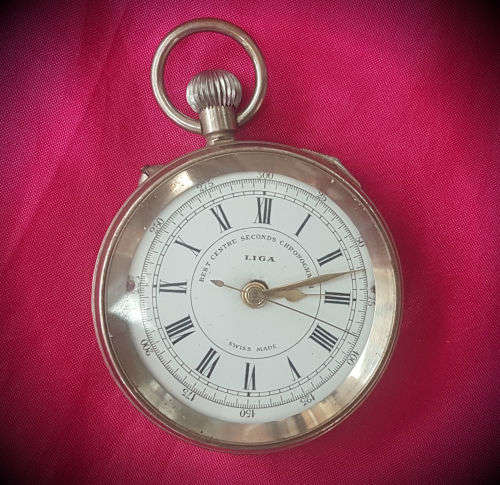 1800's Antique Swiss Made Liga Best Centre Seconds Chronograph Pocket watch- working