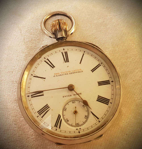 Antique Sterling Silver The Victor Lever J.G.Graves Sheffield Swiss made Pocket watch ..not running