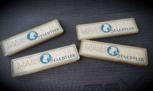 4 RARE!!! Vintage Collectible Mars Staedtler metal tin with Uno Stencils and contents (Germany)