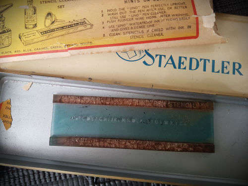 4 RARE!!! Vintage Collectible Mars Staedtler metal tin with Uno Stencils and contents (Germany)