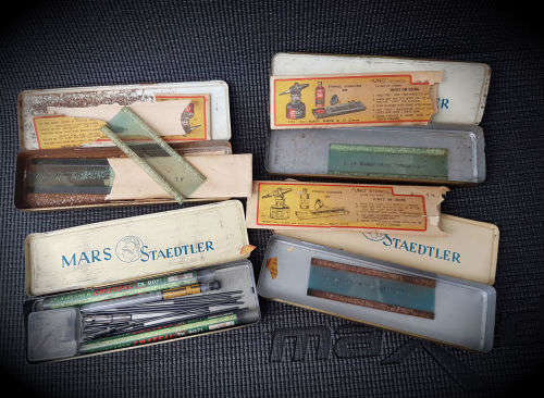 4 RARE!!! Vintage Collectible Mars Staedtler metal tin with Uno Stencils and contents (Germany)
