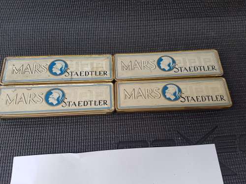 4 RARE!!! Vintage Collectible Mars Staedtler metal tin with Uno Stencils and contents (Germany)
