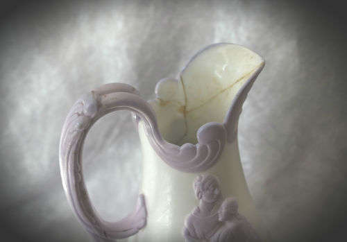 Antique 1847 Samual Alcock & Son Naomi & Her Daughters-In-Law Lavender Parian Jug-Repaired