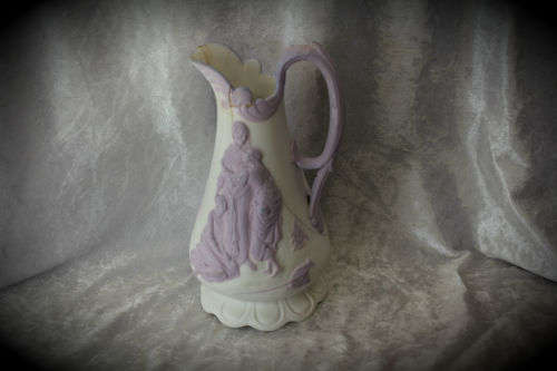 Antique 1847 Samual Alcock & Son Naomi & Her Daughters-In-Law Lavender Parian Jug-Repaired