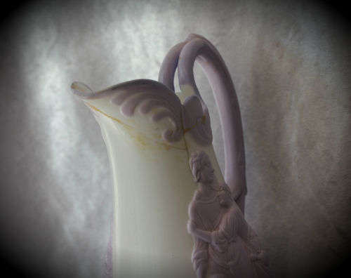 Antique 1847 Samual Alcock & Son Naomi & Her Daughters-In-Law Lavender Parian Jug-Repaired
