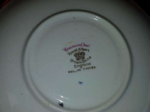 2 Vintage Royal Albert "Greenwood Tree" Crown China Saucers - Reg Nr. 774783-