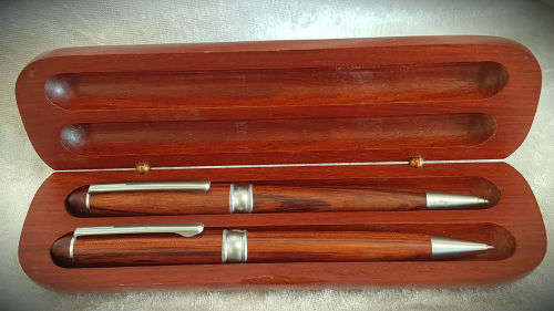 Hand Made wooden Pen And Pencil set in wooden Box (Rosewood)-Supavac engraved