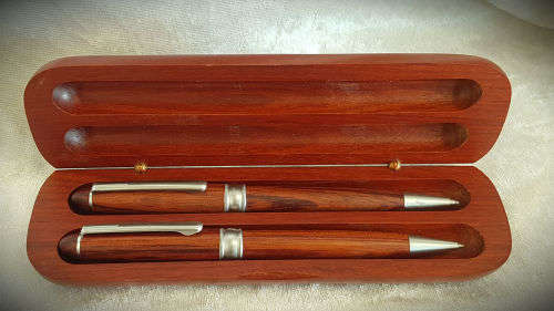 Hand Made wooden Pen And Pencil set in wooden Box (Rosewood)-Supavac engraved