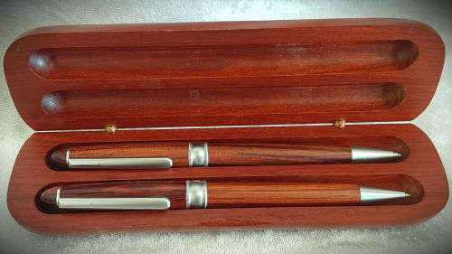 Hand Made wooden Pen And Pencil set in wooden Box (Rosewood)-Supavac engraved