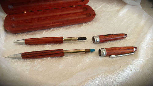 Hand Made wooden Pen And Pencil set in wooden Box (Rosewood)-Supavac engraved