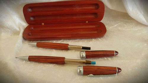 Hand Made wooden Pen And Pencil set in wooden Box (Rosewood)-Supavac engraved